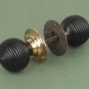 Pair Of Solid Ebony Beehive Door Knobs / Handles With Solid Brass Backplate