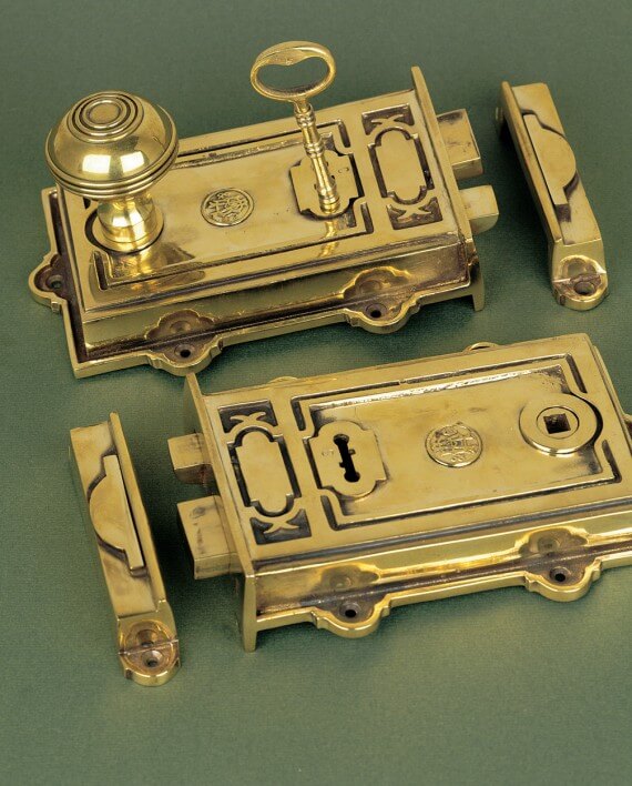 Antique Solid Brass Davenport Door / Rim Lock - Warwick Reclamation
