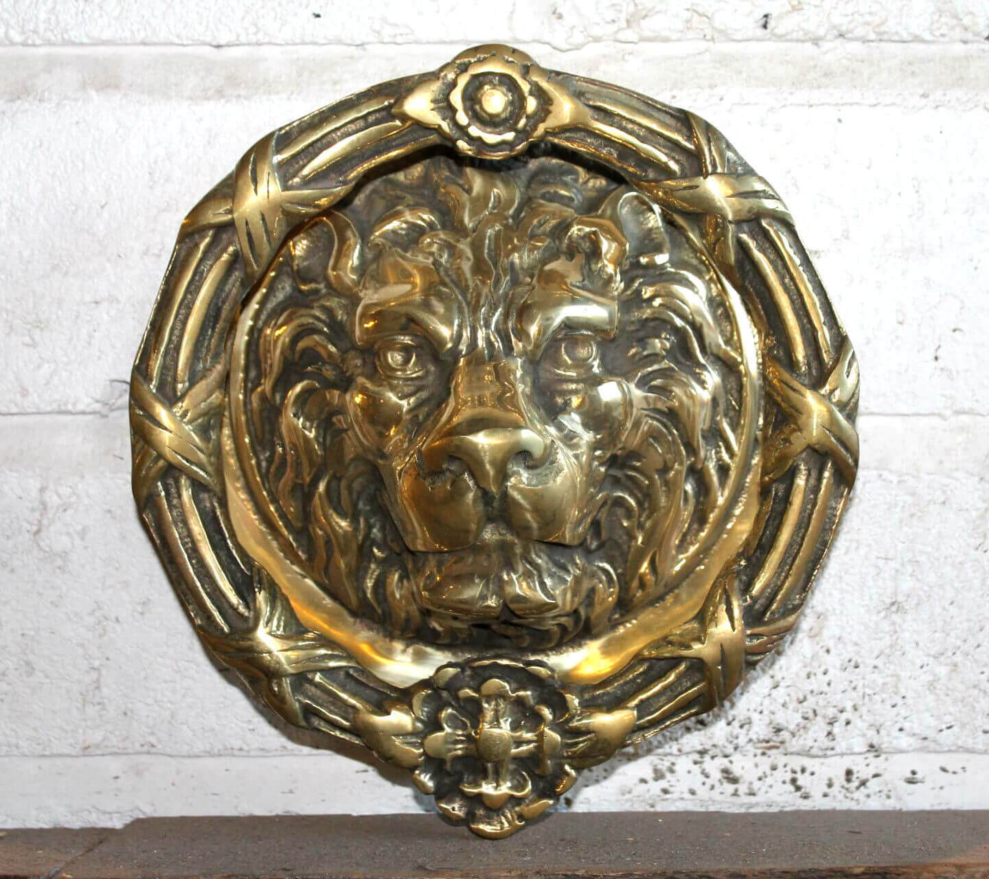 Antique Solid Brass Large Lions Head Door Knocker - Warwick Reclamation