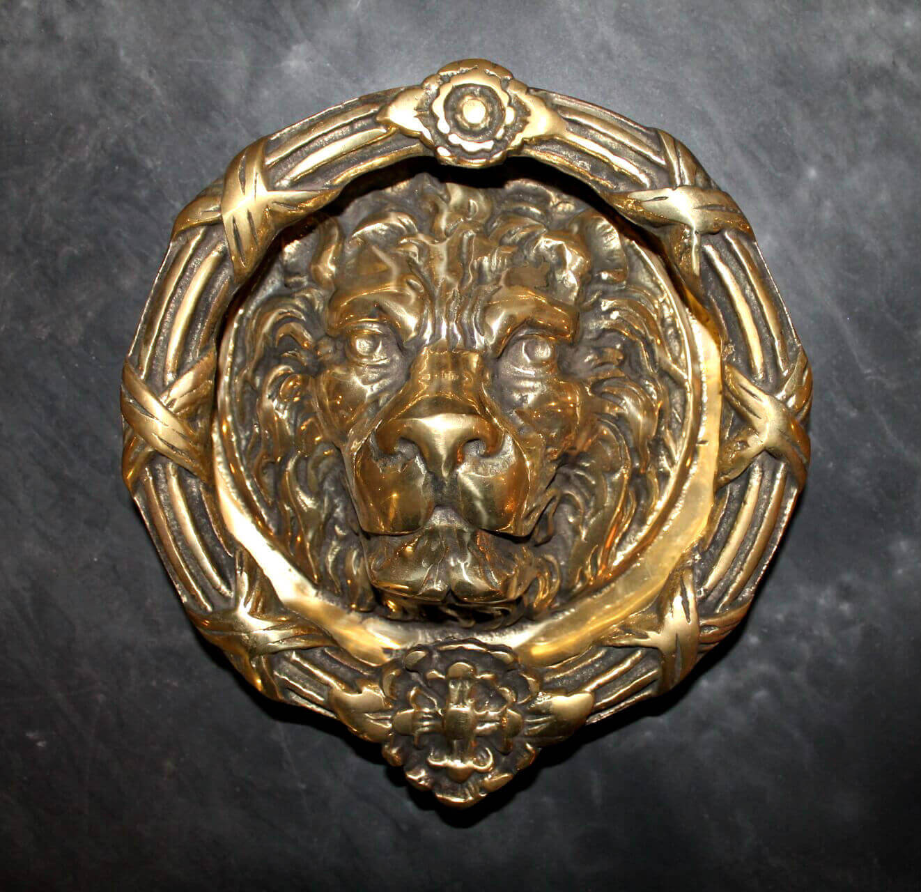 Antique Solid Brass Large Lions Head Door Knocker - Warwick Reclamation