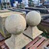 Pair Of Reclaimed Original Antique Stone Balls On Plinths / Pillars